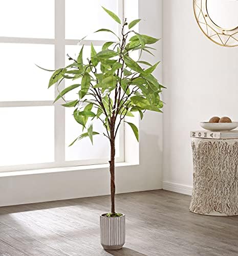 SAFAVIEH 50 Inch Artificial Eucalyptus Tree with Cement Pot