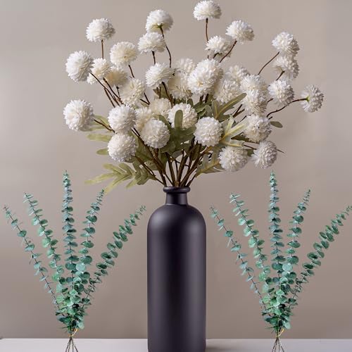 Luxury Faux Flowers in Vase - Realistic Peonies Floral Stems
