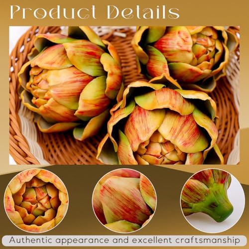 3Pcs Large Faux Artichoke Home Decor Artificial Vegetable Bowl Filler