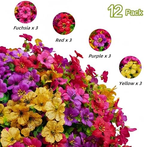 12PCS UV Resistant Fake Flowers for Outdoor Decor