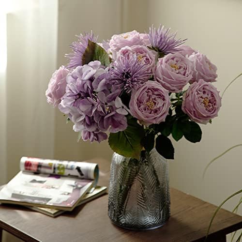 Vivid Pink Roses Peonies Artificial Flowers 4pcs