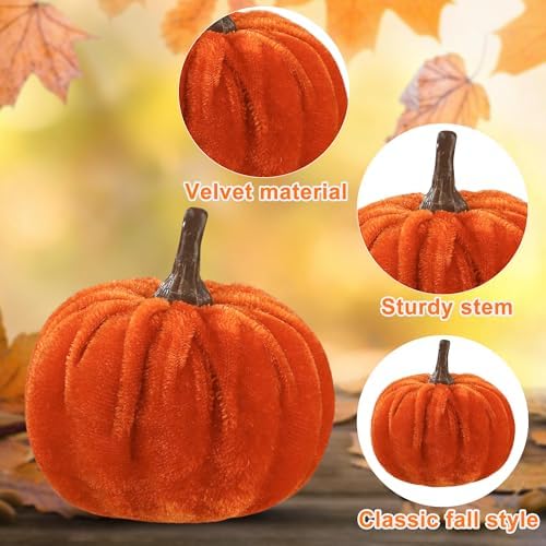 18 Pcs Fall Velvet Pumpkin Decorations