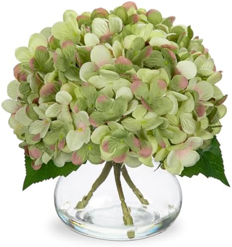 Hollyone Artificial Hydrangea with Glass Vase Decor