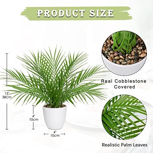 Briful Artificial Palm Plant 15 White Pot Indoor Decor