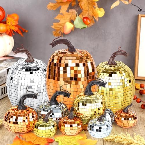 12 Pcs Artificial Disco Glitter Pumpkins Decor