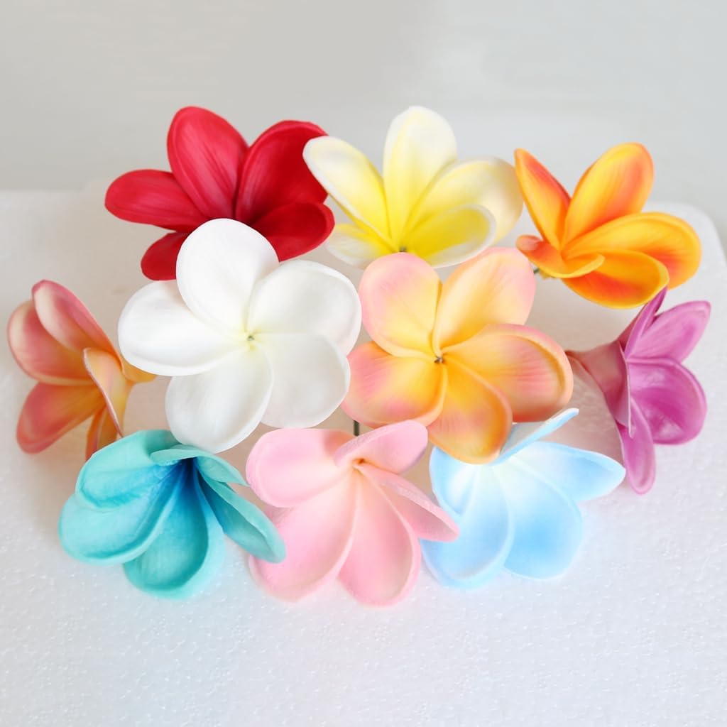 10PCS Real Touch Artificial Plumeria Flowers with Stem Apricot