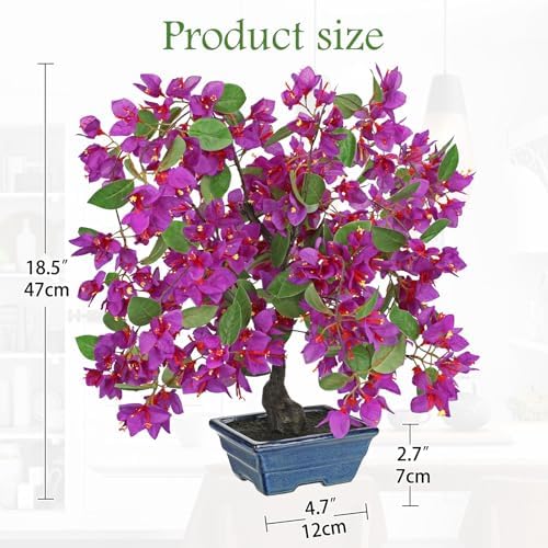 Briful Artificial Bougainvillea Tree in Blue Pot