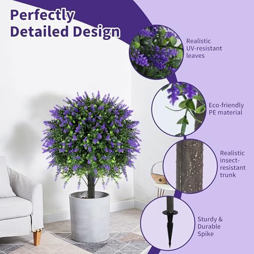 272 Inch Artificial Lavender Topiary Set of 2 with Spike