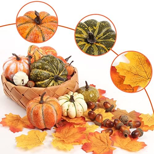 FOIMAS Mini Artificial Pumpkins with Acorns and Maple Leaves