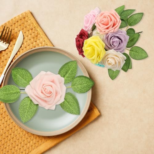 uxcell 50Pcs Fake Roses with Stems Pink 315 Inch