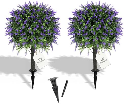 272 Inch Artificial Lavender Topiary Set of 2 with Spike