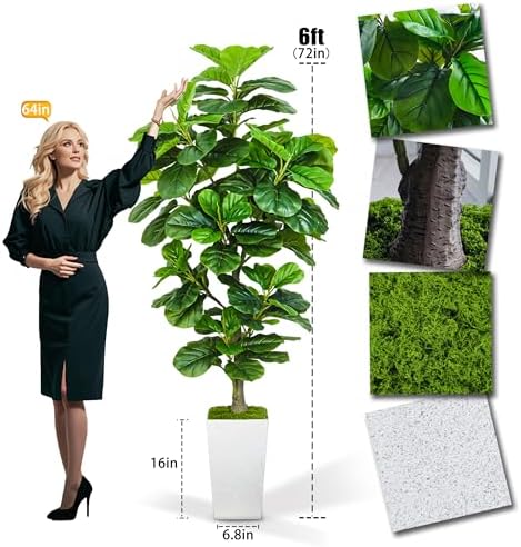 Artificial Fiddle Leaf Fig Tree 6ft with White Planter