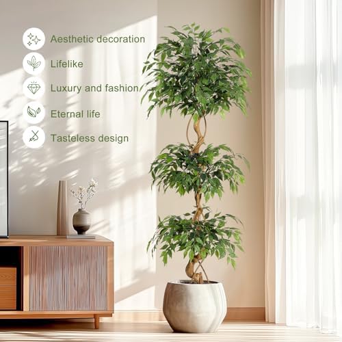 GarveeHome 6 Feet Ficus Artificial Tree with Curved Trunk