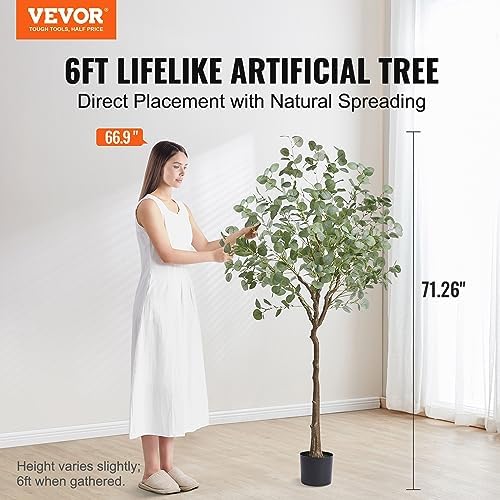 VEVOR 6 FT Artificial Eucalyptus Tree with PE Material and Anti-Tip Protection