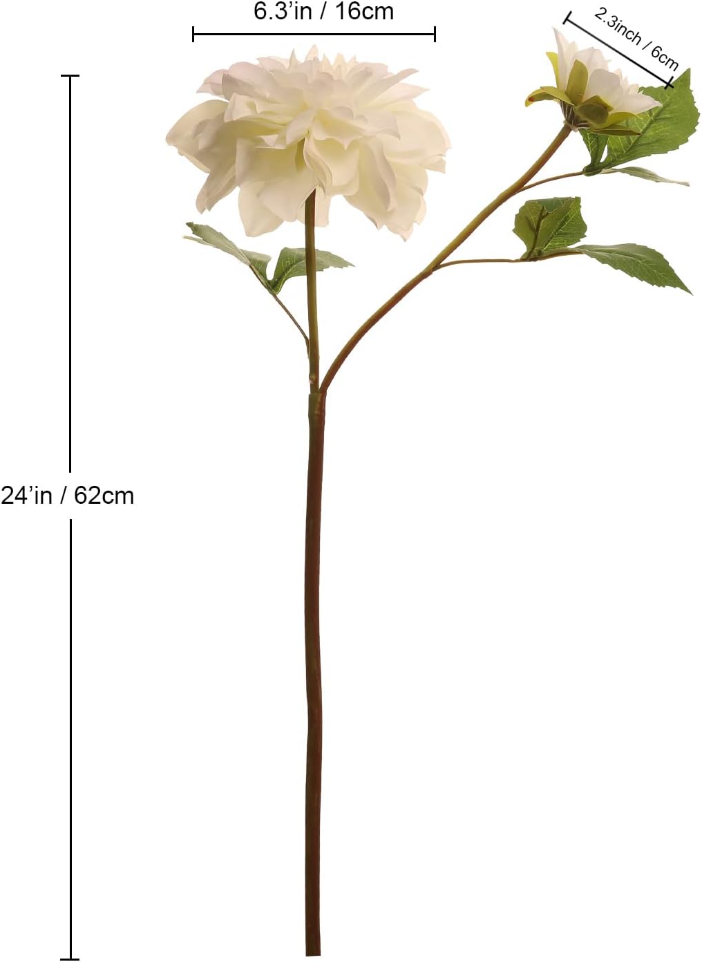 White Dahlia Artificial Flowers 24in Long Stem 5 Pcs