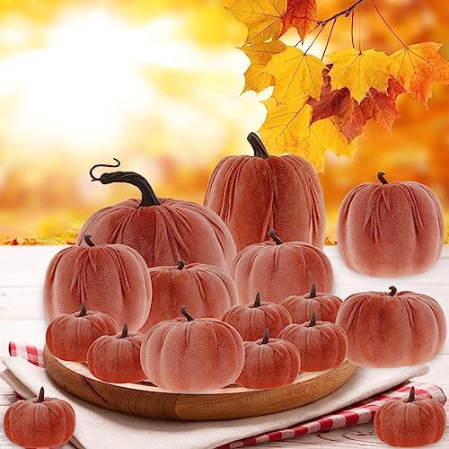16Pcs Artificial Velvet Pumpkins Halloween Autumn Decor Thanksgiving Centerpiece