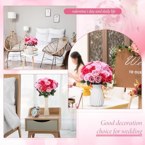 Hotop 40 Pcs Gradient Pink Silk Roses Bulk for Home Wedding Centerpieces