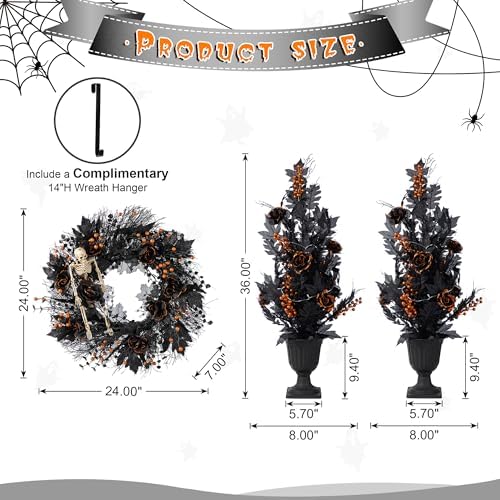 Glitzhome Set of 3 Halloween Decor Trees and Wreath