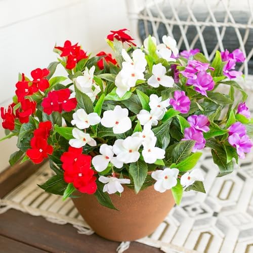 HyeFlora Artificial Impatiens Flowers 3PCS Outdoor Decor