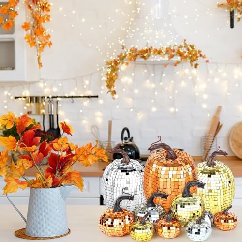 12 Pcs Artificial Disco Glitter Pumpkins Decor