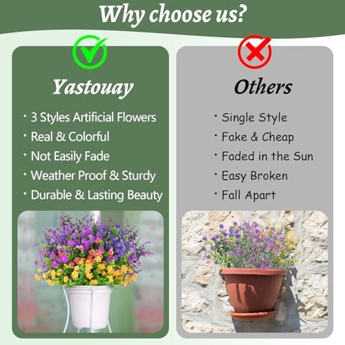 Yastouay 27 Bundle Artificial Flowers for Outdoor Decoration