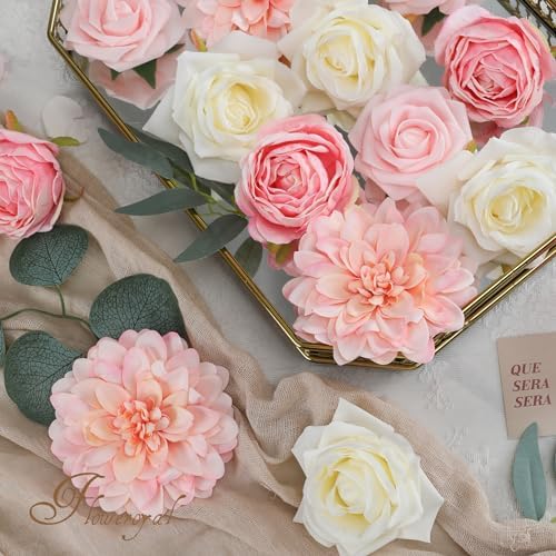 Floweroyal Artificial Flowers Rose Dahlia Set for Wedding DIY