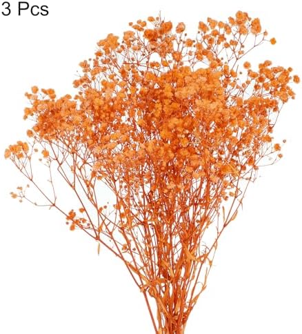 MECCANIXITY Artificial Orange Gypsophila Flowers 17 Inch 3 Pcs