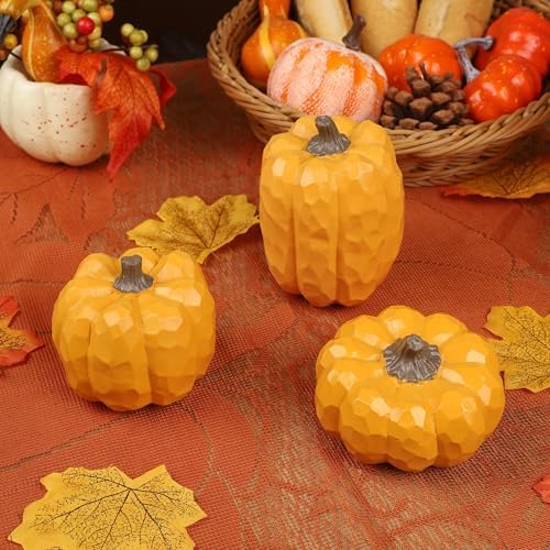 Winemana Artificial Yellow Pumpkin Centerpiece Set of 3