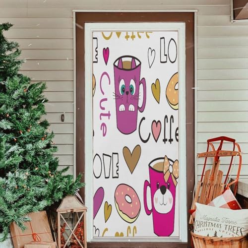 Susiyo Halloween Cat Door Cover Coffee Cups 32x79 in