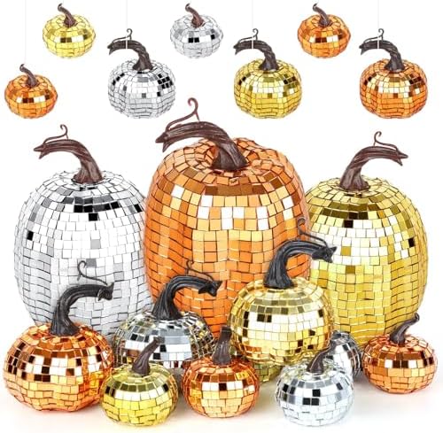 12 Pcs Artificial Disco Glitter Pumpkins Decor