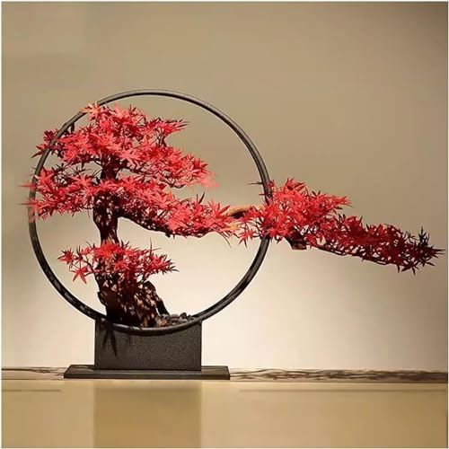 FAFACAI Artificial Bonsai Tree with Pine and Maple Leaves Gold Gray