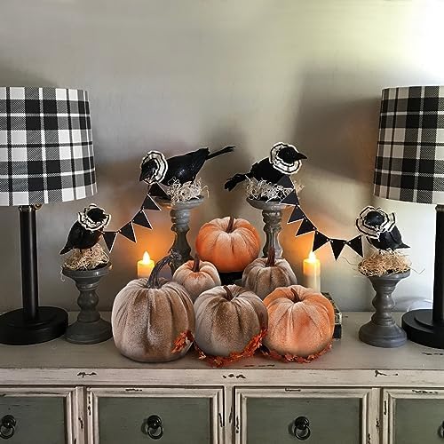 12Pcs Artificial Velvet Pumpkin Set Halloween Decor