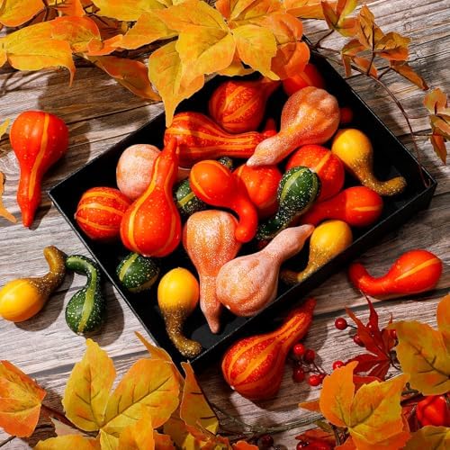 Geelin 24 Pcs Artificial Pumpkin Gourd Fall Decor Set