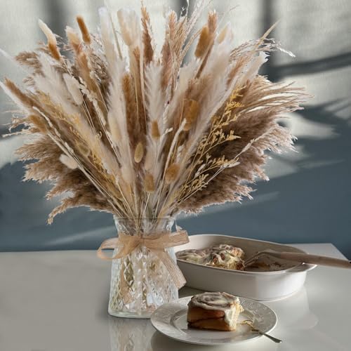 106pcs Dried Pampas Grass Bouquet with Vase