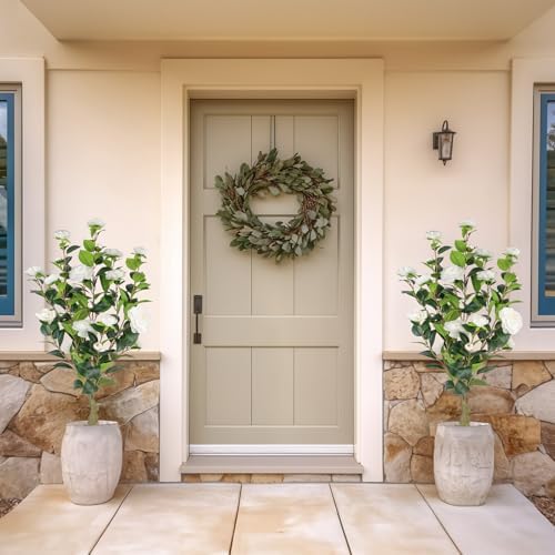 Berdkaba Artificial Camellia Tree 2 Pack White 3FT Set
