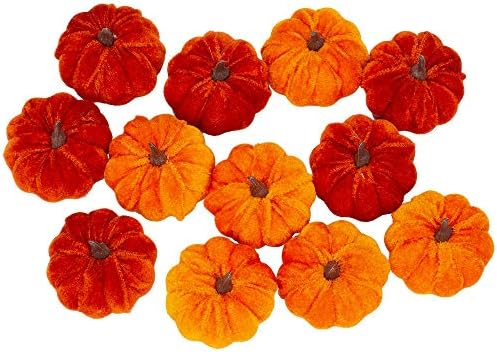 12 Pcs Artificial Orange Velvet Pumpkins Fall Decorations