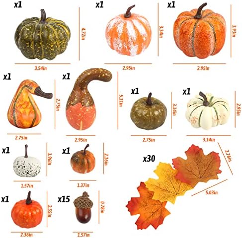 FOIMAS Mini Artificial Pumpkins with Acorns and Maple Leaves