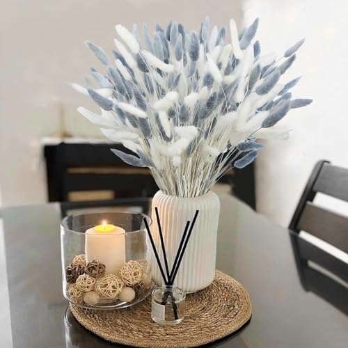 120Pcs Dried Bunny Tails Gray White Pampas Grass Boho Decor