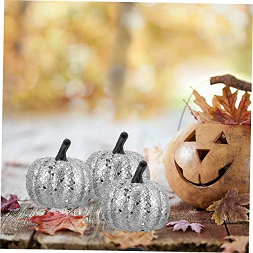 10pcs Foam Silver Glitter Pumpkins Artificial Fall Decor