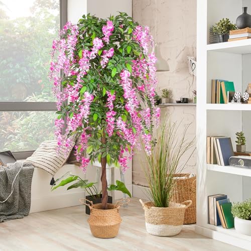 6ft Artificial Wisteria Tree with Seagrass Basket
