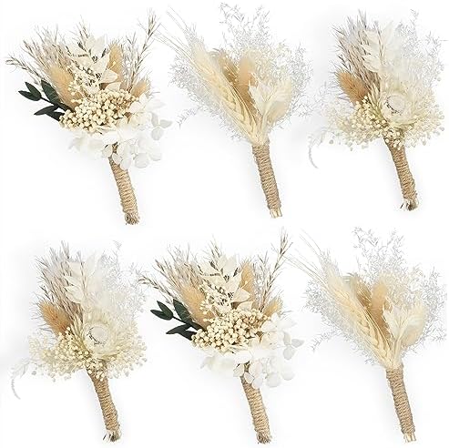 Rinlong Assorted Dried Flower Boutonnieres 6 Pcs