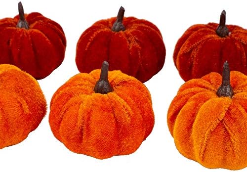 12 Pcs Artificial Orange Velvet Pumpkins Fall Decorations