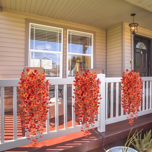 Artificial Fall Hanging Flowers 2pcs Orange Red