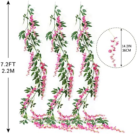 JUSTOYOU 3PCS Fuchsia Artificial Wisteria Garland