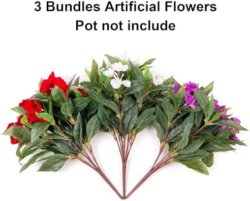 HyeFlora Artificial Impatiens Flowers 3PCS Outdoor Decor