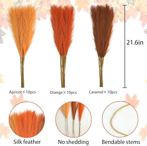 Agusbagli 30pcs Orange Pampas Grass Vase Filler