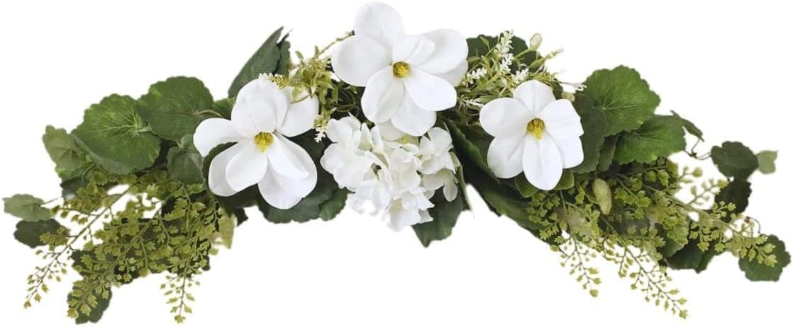 Veesper 295 Inch Artificial White Magnolia Flower Garland Wreath