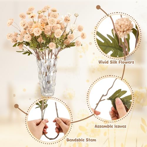 16 Pcs Realistic Dandelion and Chrysanthemum Stems for Wedding Centerpieces