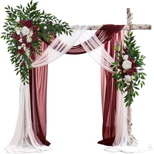 WEDFLOR Wedding Arch Flowers with Drapes Kit - Pack of 4