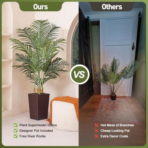 5FT Artificial Palm Tree with Brown Taper Planter and Pebbles